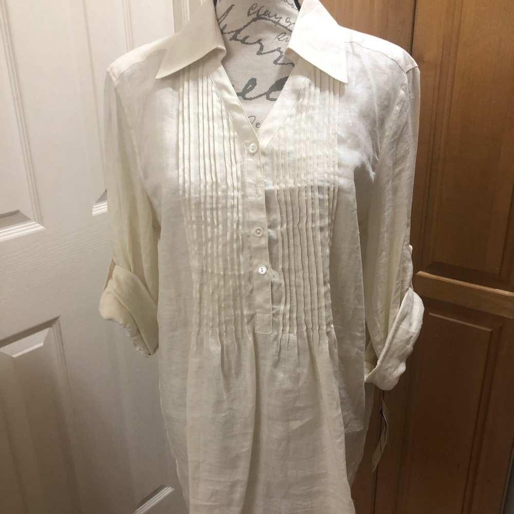 NWT JONES NEW YORK CREAM COLORED LINEN TOP/ BLOUSE